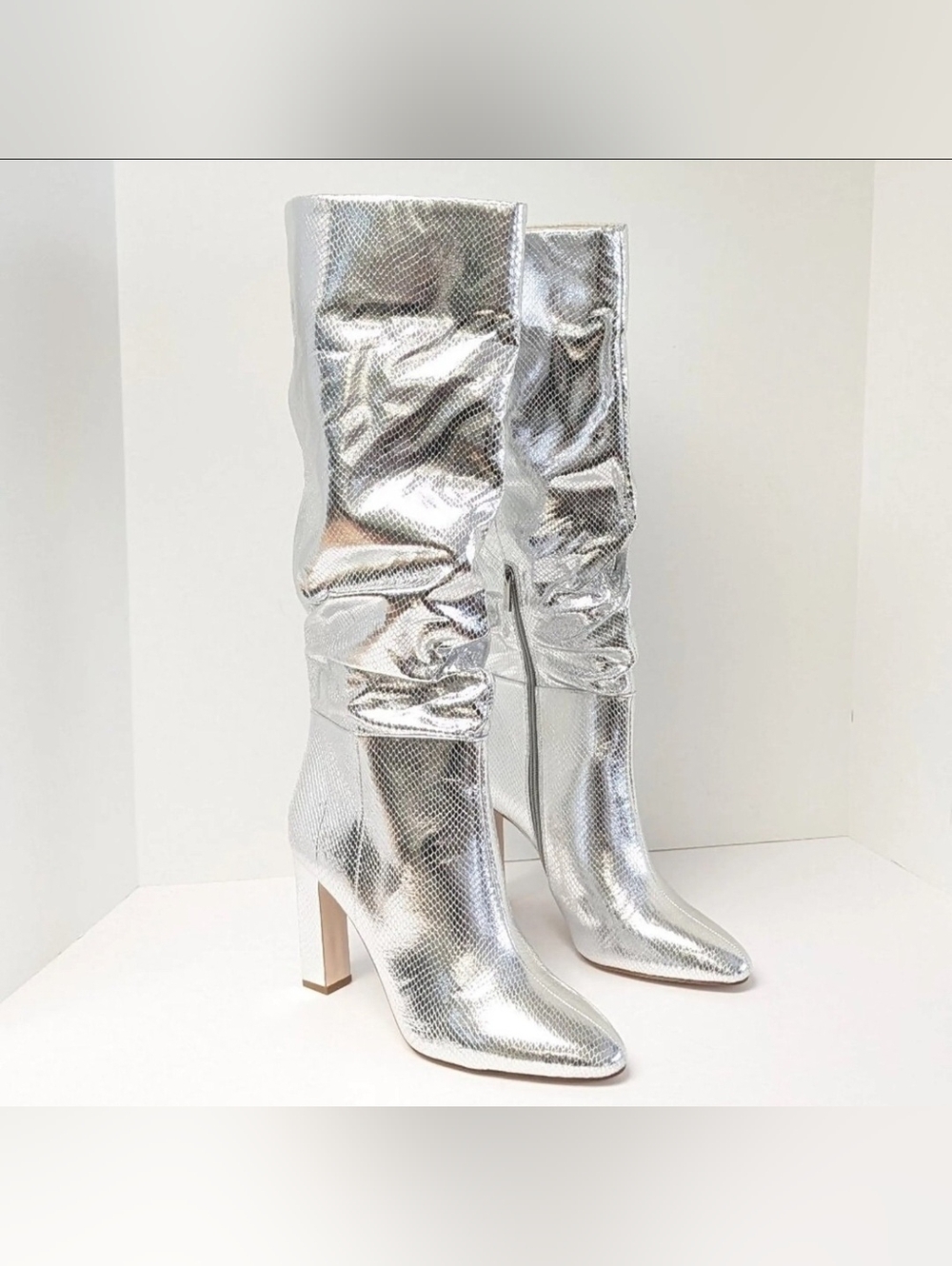 Jessica Simpson Silver Metallic Mid-Calf Slouch Boots